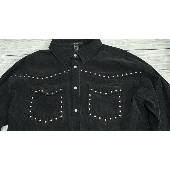 Forever 21 Oversized Corduroy BLACK   Shirt Jacket Women's  Retro SZ MEDIUM - Picture 4 of 10